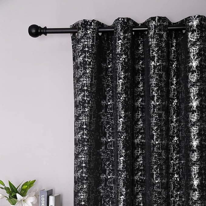 Taisier Home Silver Foil Print Linen Textured Curtains Geometric Dots Pattern by TaisierHome