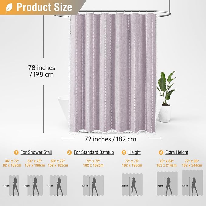72x78 Long Boho Farmhouse Linen Heavy Duty Shower Curtain, Lavender | Tall Size - Image 6
