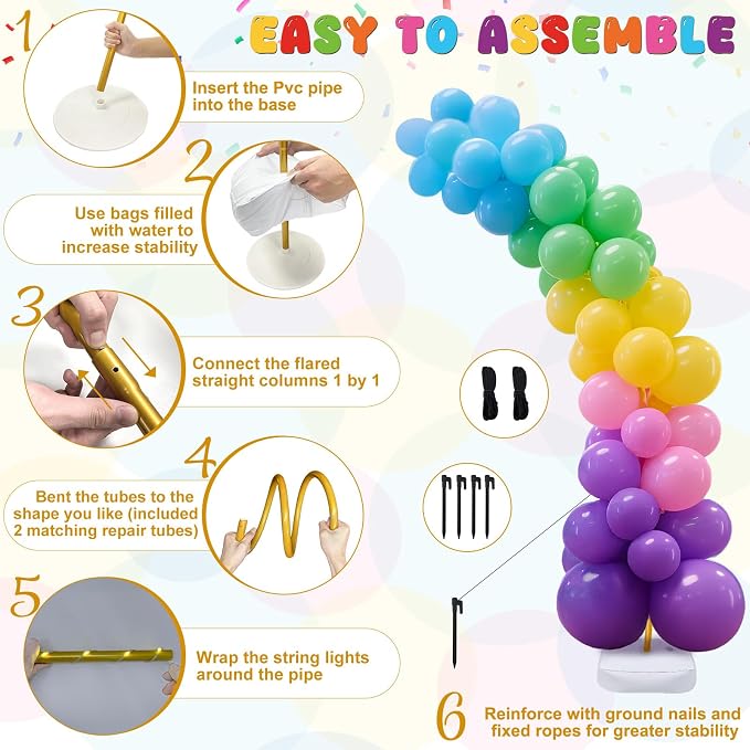 AerWo Lighted Balloon Arch Kit 9.35FT & 6FT, Free Bending Half Balloon Arch - Image 6