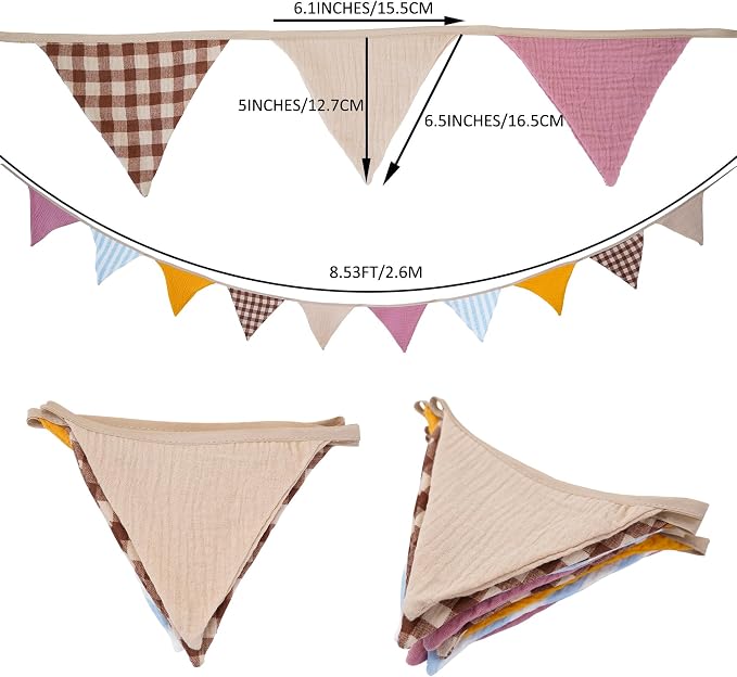 2Pcs Triangle Bunting Flag No-DIY Cotton Fabric Garland Reusable Party Banner - Image 4