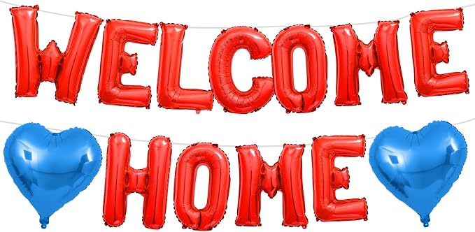 Welcome Home Balloons Blue Red, 16Inch Welcome Home Foil Balloons Banner by Xinvery