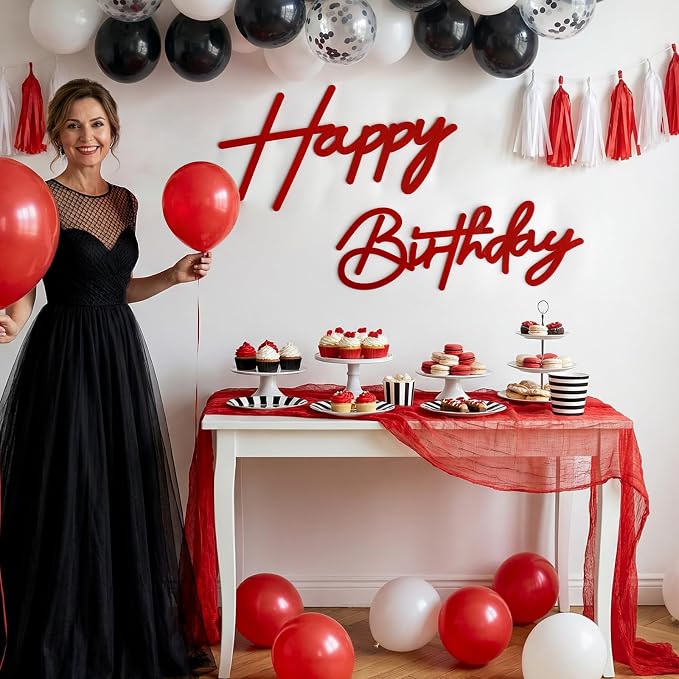Red Happy Birthday Sign for Backdrop Felt Reusable Letters for Birthdays | - Image 2