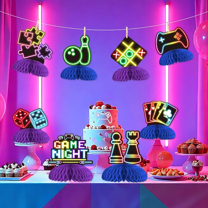 Game Night Party Decorations Adults 8Pcs Neon Game Night Centerpieces Gaming On - Image 3