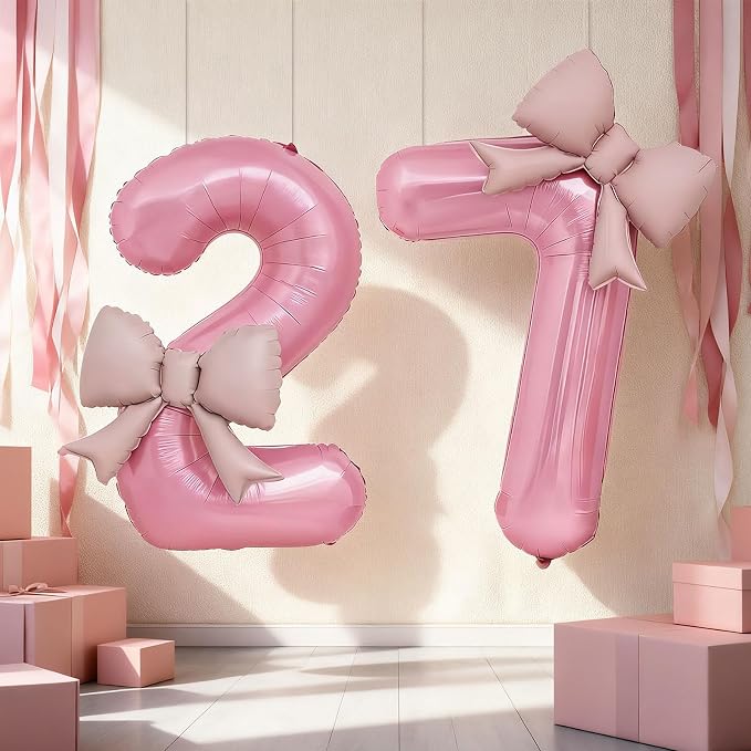 Bow Pink 2 Balloons, 40 Inch Giant Pink Bow Helium Foil Number 2 - Image 8
