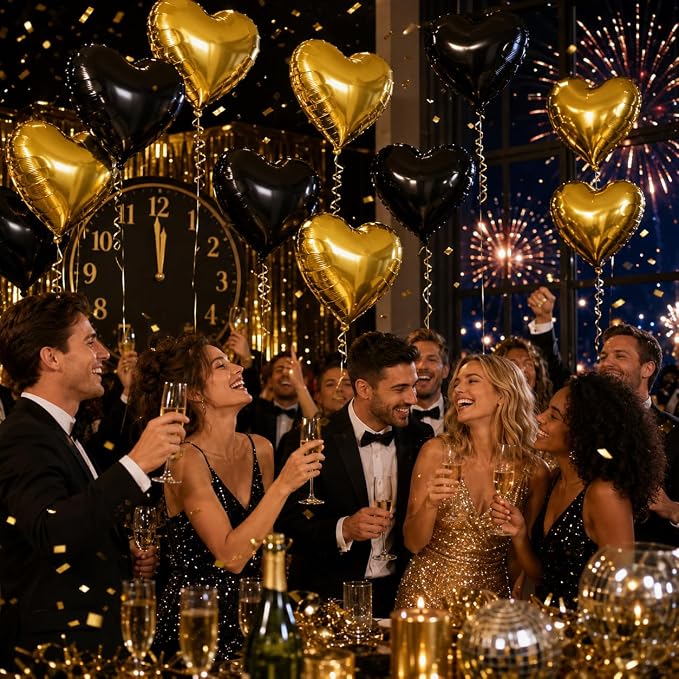 Black Gold Heart Balloons, 18Inch Gold Helium Balloon - Image 6