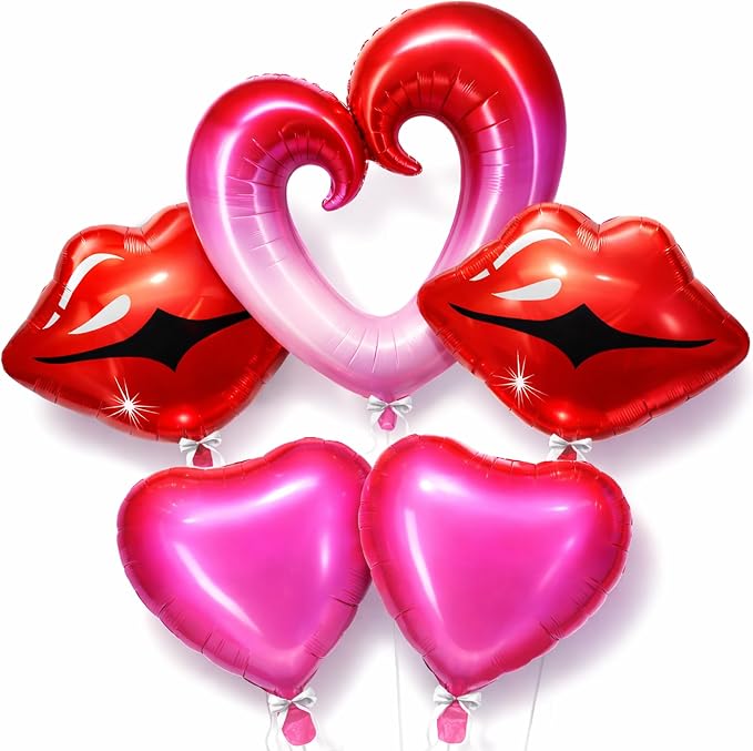KatchOn Red Lip and Heart Balloons Decorations 36 Inch, Cute Heart, Lips by KatchOn
