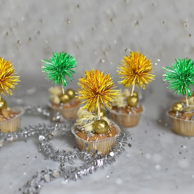 Gyufise 30Pcs Foil Firework Cupcake Toppers Sparkle Tinsel Cake Toppers Tinsel - Image 5