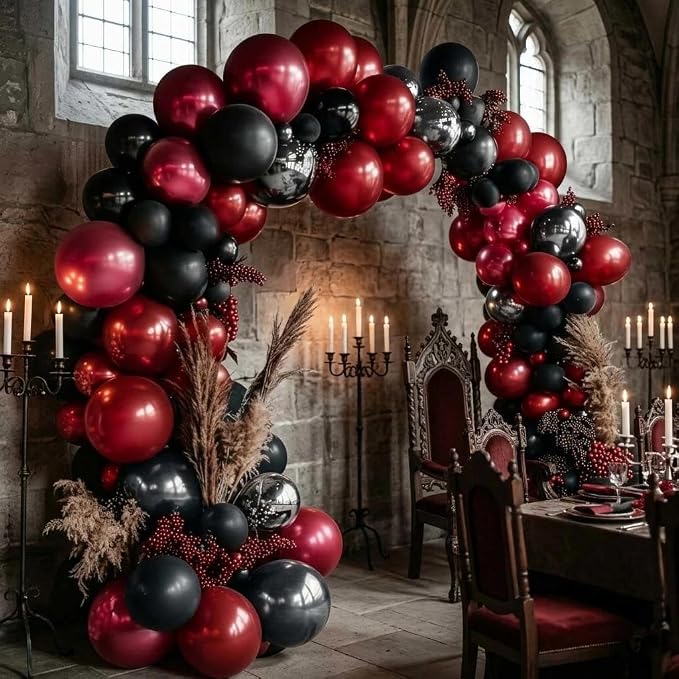 Black Red Balloons Thick Double Stuffed Black Burgundy Balloon Garland Arch Kit - Image 5