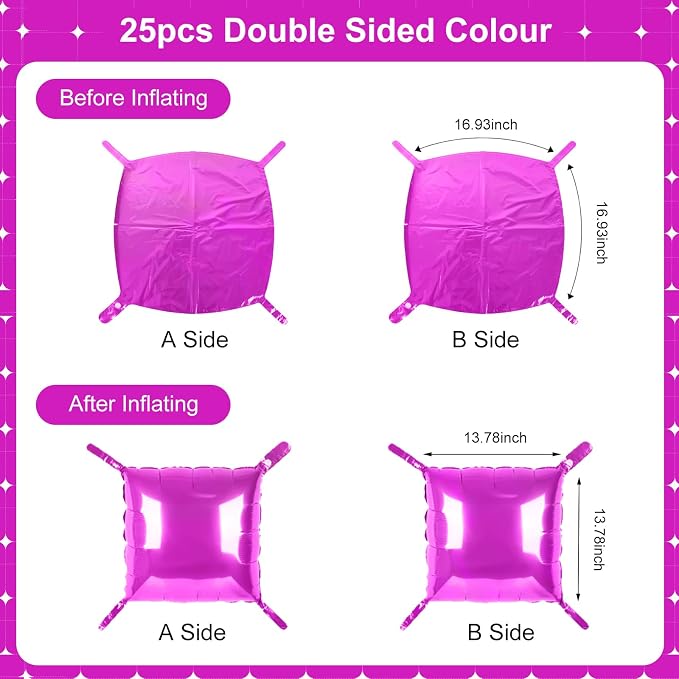 Hot Pink Square Foil Balloons 25 Pcs Metallic Hot Pink Balloons Wall Backdrop - Image 7