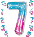 40 Inch Balloon Number 7 Mermaid, Large Mylar Foil Blue Pink Starry Number by Isndare