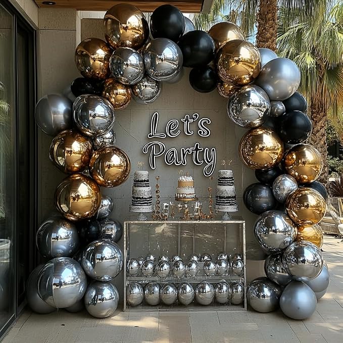 Bezente Black Silver and White Confetti Balloons Set 60pcs 12 inch | Metallic - Image 8