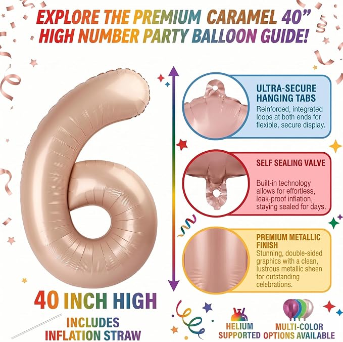 40 Inch Caramel Foil Number 6 Balloon - Image 2