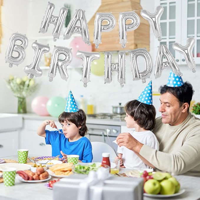 65 Pcs Silver Happy Birthday Balloons, 2 Sets A-Z Silver Letters Foil Balloons - Image 4