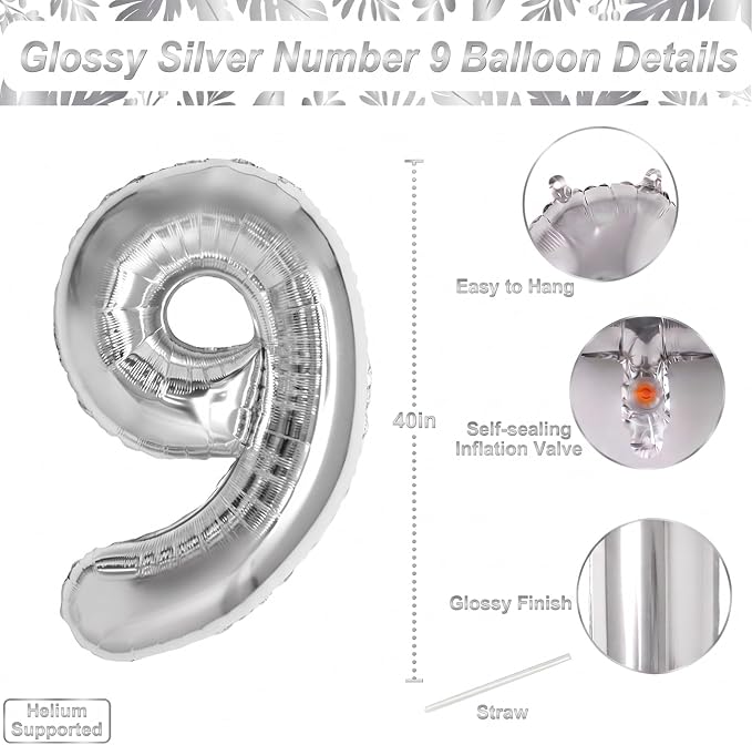 Silver Number 19 Balloon 40 Inch, Sleek Foil - Image 4