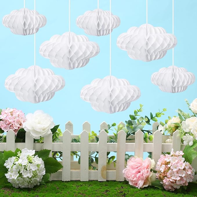 Affrolling 20 Pcs 3D Cloud Decorations Hanging Honeycomb Decor Artificial Cloud - Image 6