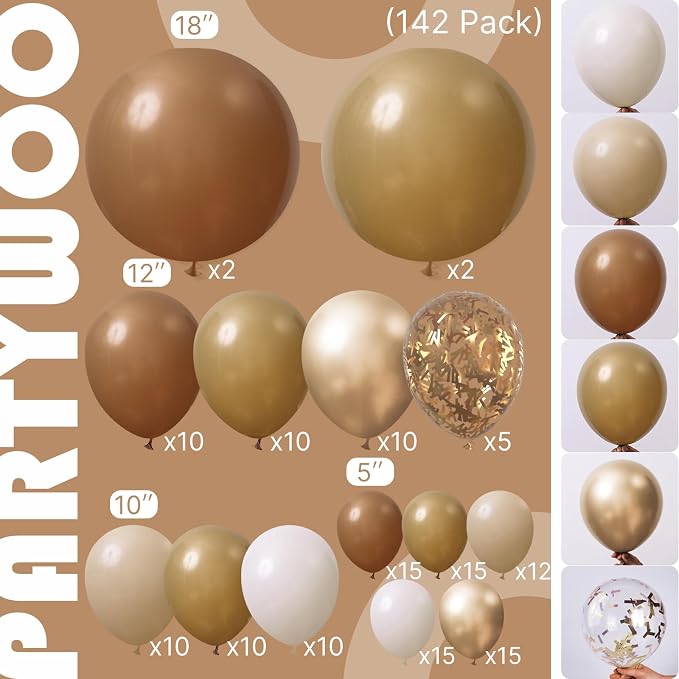 PartyWoo Balloons3309 | Dark Sand Beige Neutral Boho Fall Gold Confetti Balloons - Image 2