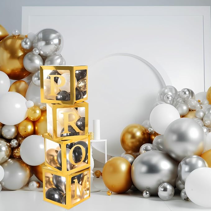 4 Pcs Prom Boxes with Letters 11.8 x 11.8 x 11.8 Inch Clear Balloon Boxes - Image 3