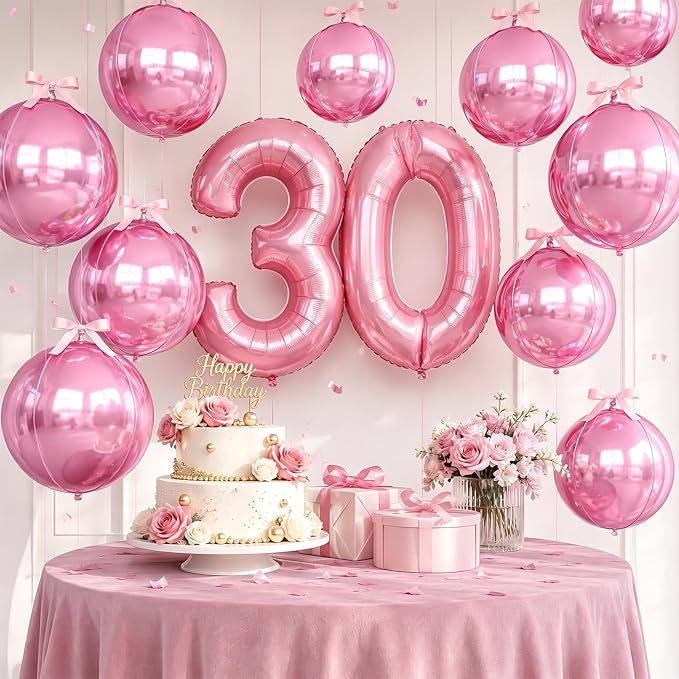 Pink Round Foil Balloons with Satin Bows Ribbon - Image 6