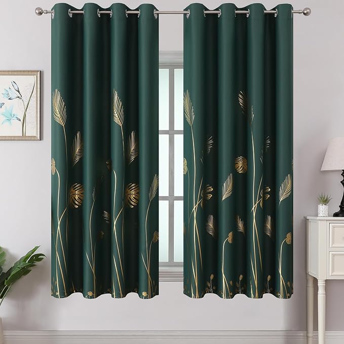 Green Blackout Curtains 63 Inches Long, Room Darkening Curtains by ESTELARTEXTILER