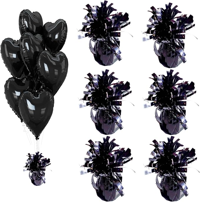 Glitter Black Balloon Weights, 6 Pack | Glitter black PET film; helium balloon by Unknown