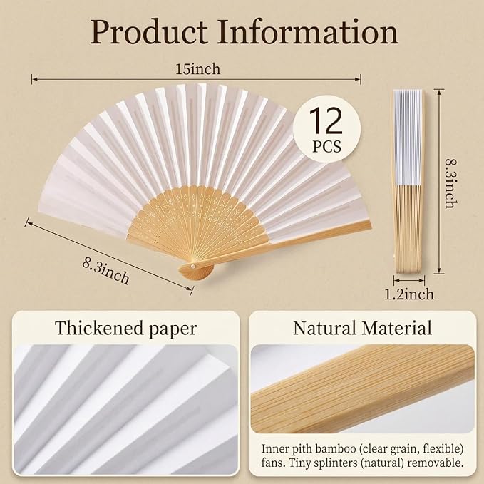 Paper Hand Fans, 8.3 Inch Foldable Handheld Fans - Image 2