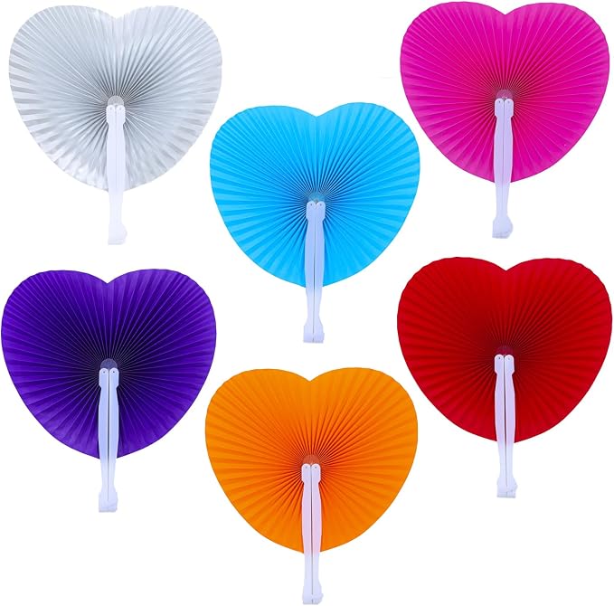 24 Pieces Multicolor Heart Paper Fans | Foldable Handheld Fans by Bestage
