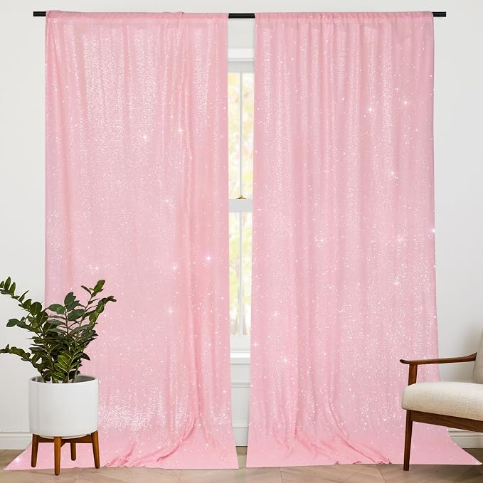 PartyDelight Pink Sequin Backdrop Curtains 5x10ft 2 Panels | Sparkly 3mm sequins - Image 6