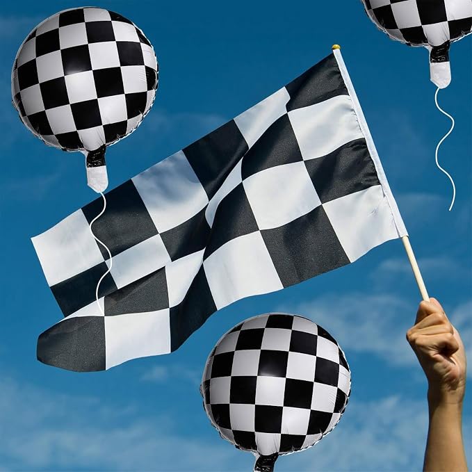 Checkerboard Balloon 12 Pcs Aluminum Foil Black White Checkered Balloon - Image 5