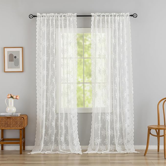 Kotile Vintage Ivory Lace Curtains - Image 9