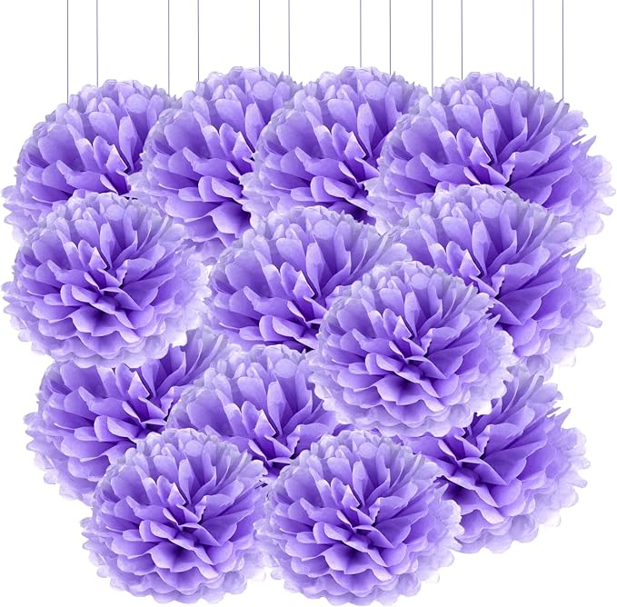 Qimoo 20pcs Light Purple Paper Pom Poms Decorations, DIY Decorative Tissue by QIMOO