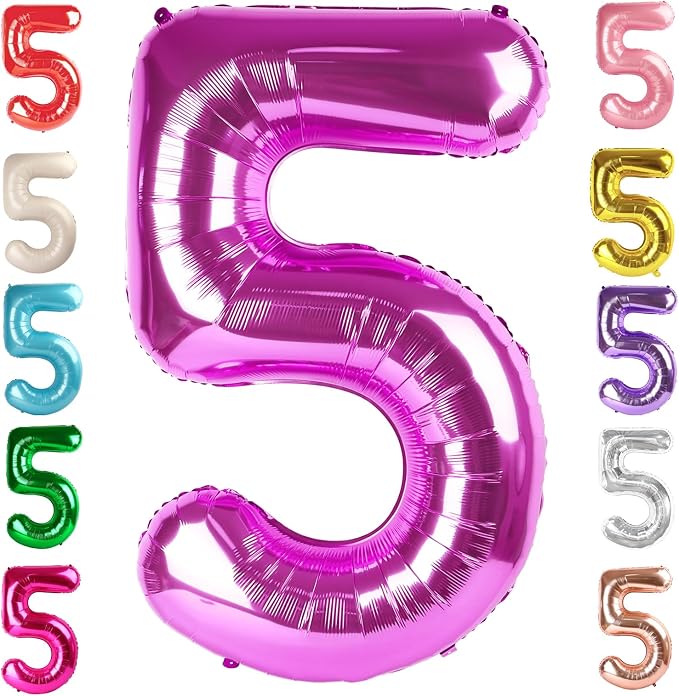 5 Balloon Numbers Birthday Decorations, 40In Rose Purple Balloons by Mluchee