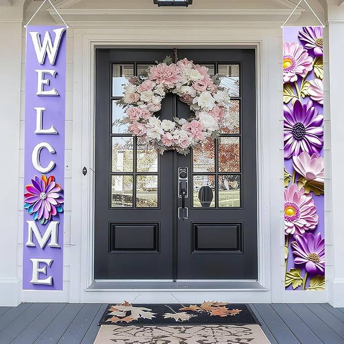 Porch Banners 71x12 Inch Welcome Purple Floral Spring Summer Decor | Lavender - Image 4