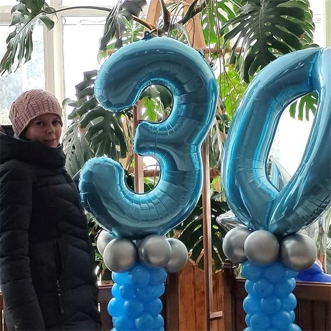 40 Inch 7th Birthday Number Balloon, Baby Blue Foil Giant Self Inflating 7 - Image 5