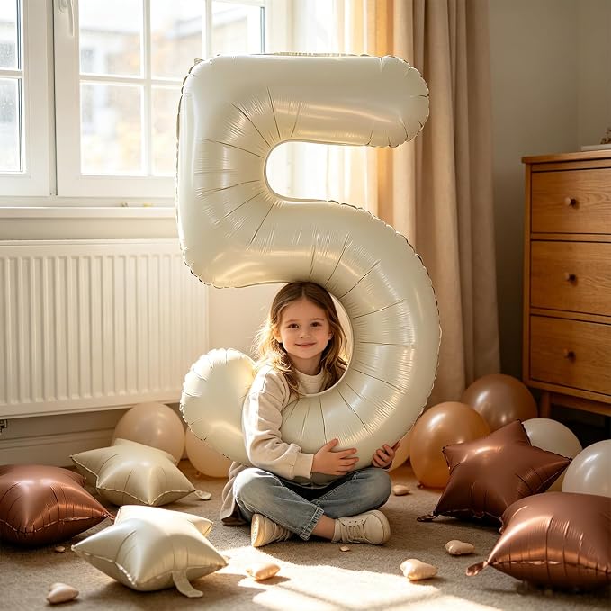 TONIFUL 5th Birthday Balloons 40 Inch Cream white Large Number 5 Foil Balloon - Image 5