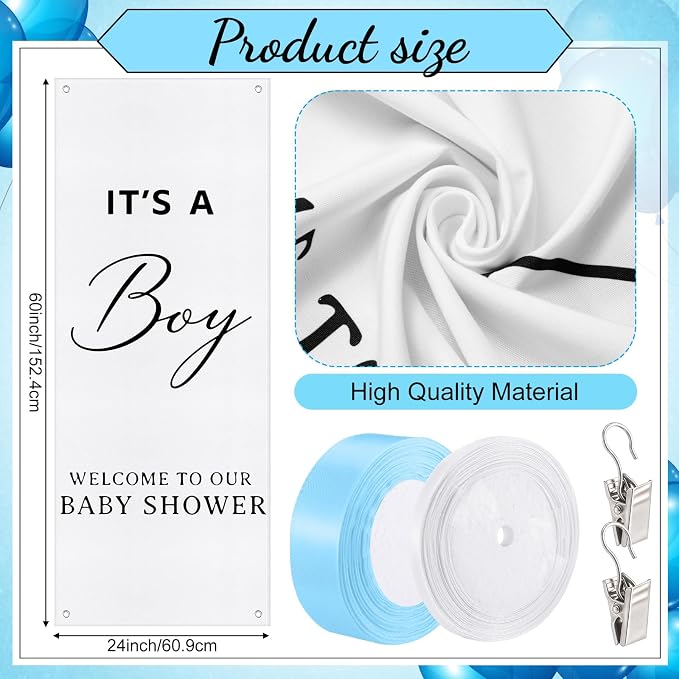 Oudain 24x60 Inch It's a Boy Burlap Banner, Baby Shower Fabric Backdrop - Image 2