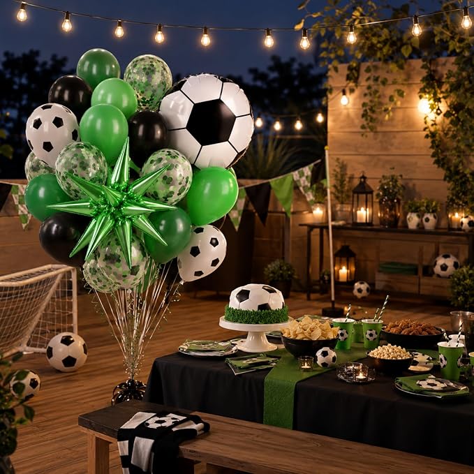 Soccer Balloons for Sports Party Decor | 12 Inch Black Green Soccer Printed - Image 8