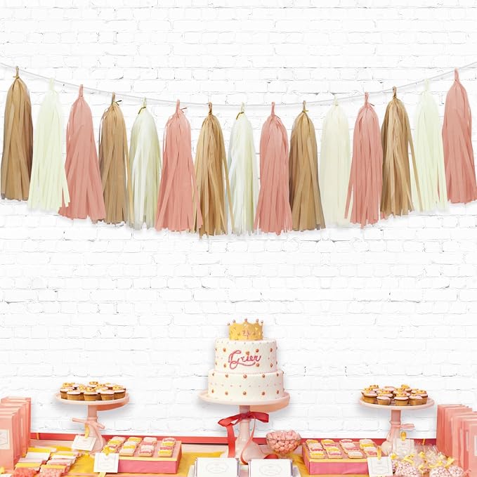 Boho Tassel Garland for Bridal Shower Baby Shower Decorations, Cream Khaki and - Image 3
