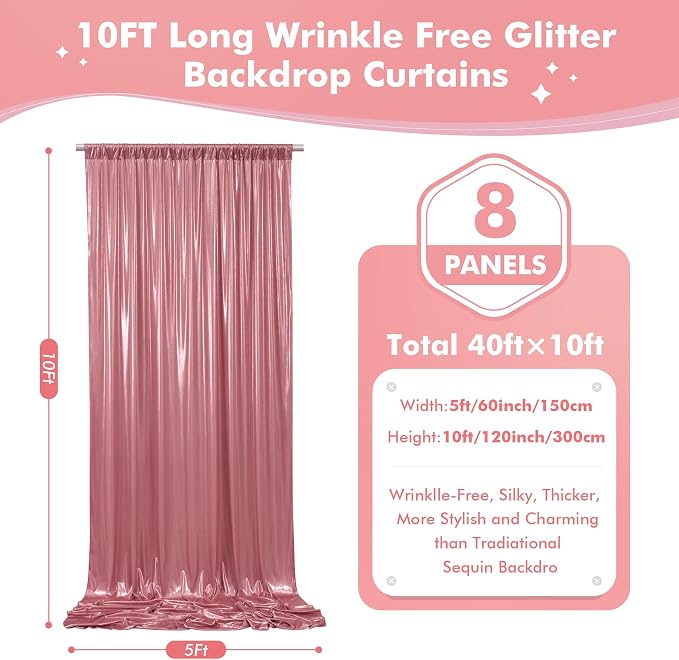 40x10ft Shimmer Rose Gold Sequin Backdrop Curtain - Image 5