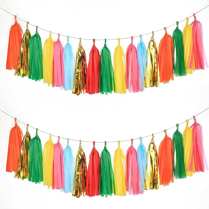 35 PCS Green Orange Gold Mylar Tassel Garland Tissue Paper Tassels Banner DIY by Autupy