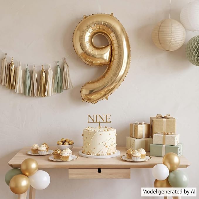 White Gold Number 9 Balloon 40 Inch, Champagne Foil Digit | Stunning White Gold - Image 3