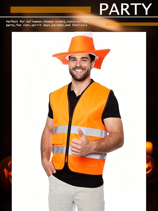 4 Pcs Halloween Adult Traffic Cone Hat Costume Funny Orange Construction Cone - Image 6