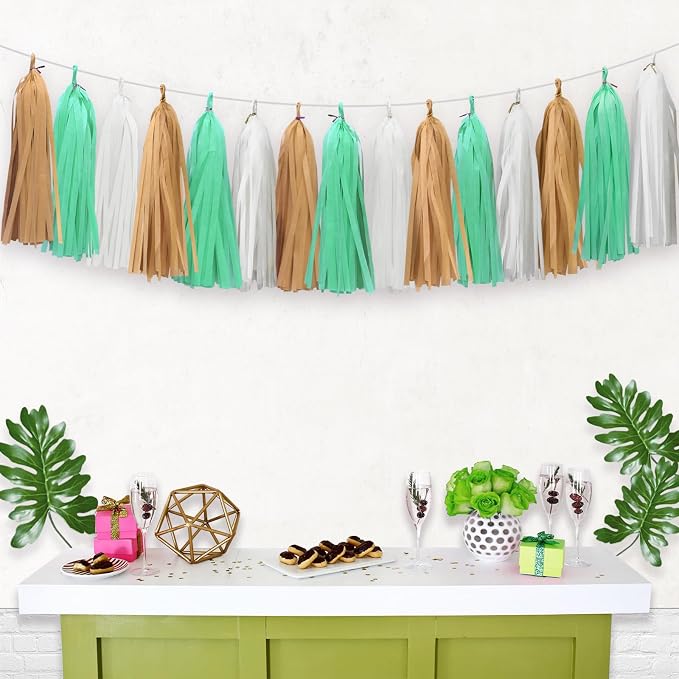 Gold White Mint Green Tassel Garland - Image 6