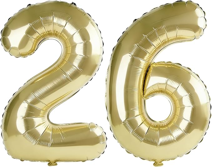 40 Inch Number 26 Balloons for 26th Birthday Party Decorations, 0-100 Champagne by FOBELEC