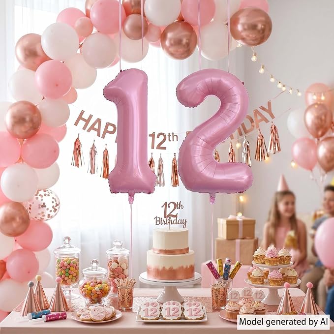 Pearlescent Pink Number 12 Balloon 40 Inch, Shiny Foil - Image 6