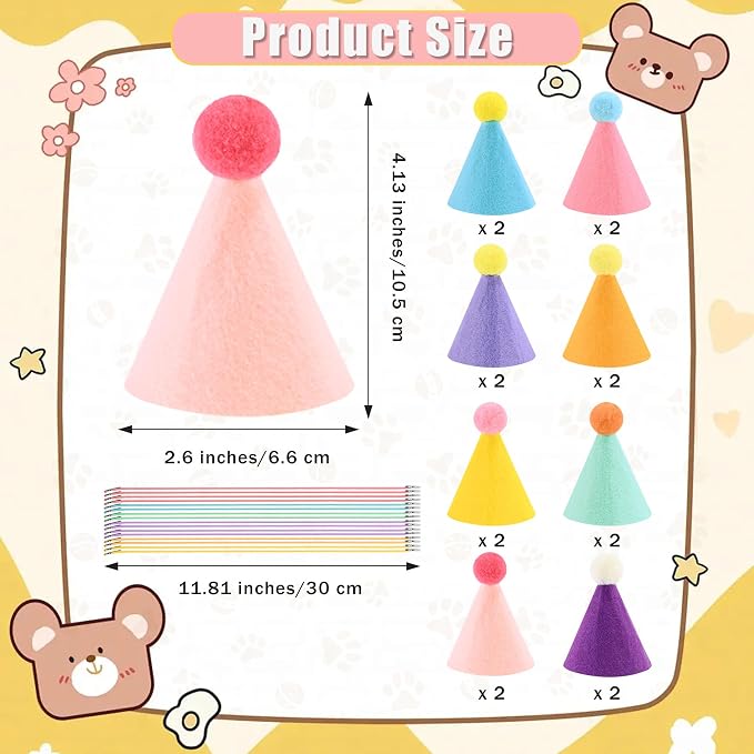 CANREVEL Mini Party Hats for Stuffed Animals Headwear, Birthday Hats - Image 3