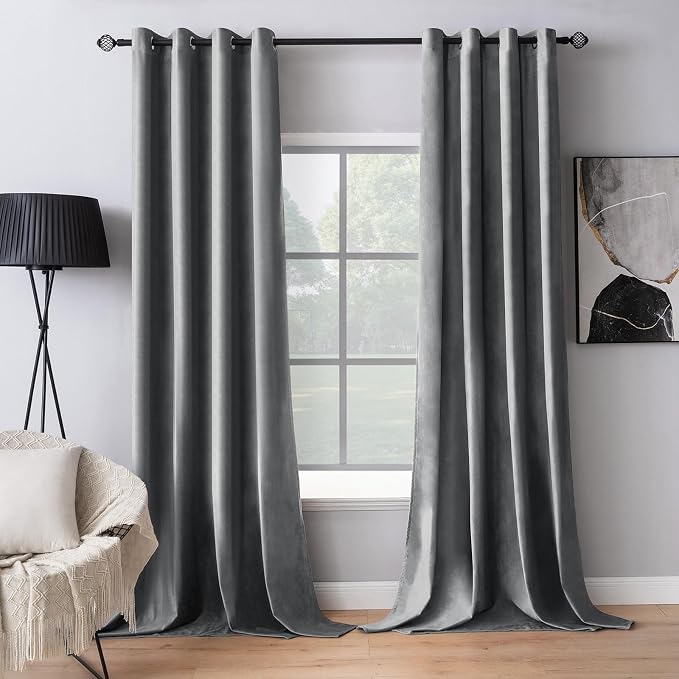 MIULEE Velvet Curtains Grey 52 x 84 Inch Length Set of 2 | Grommet Drapes by MIULEE