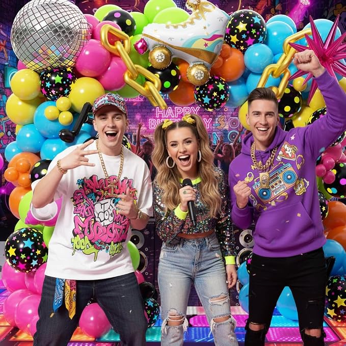 90s 80s Disco Theme Party Decorations 200Pcs, Neon Balloon Arch Kit - Image 3