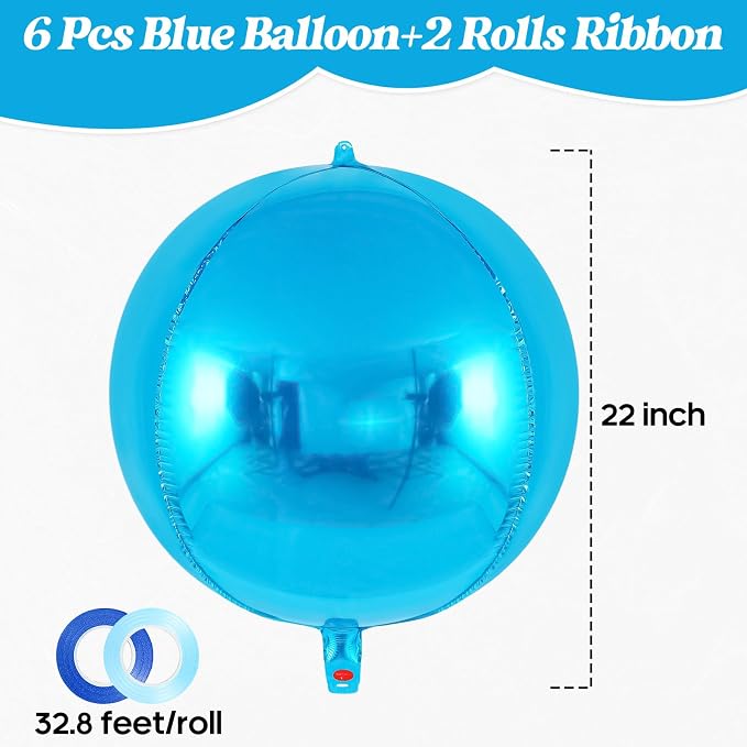 Metallic Blue Balloons, 22 Inch Large Sphere Round Balloons - Image 2