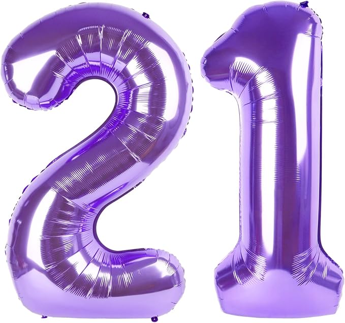 Purple Number 21 12 Balloon 40 inch, Numbers 21 12 Birthday Balloons by Upgesy