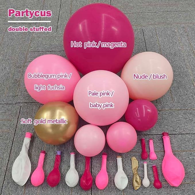 Hot Pink Balloon Arch Kit Double Stuffed, Dark Light Pink Magenta Blush Gold - Image 3